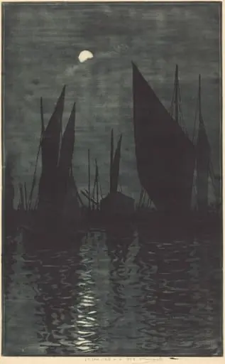 Moonlight in the Harbor at Dieppe, by Henri-Charles Guérard