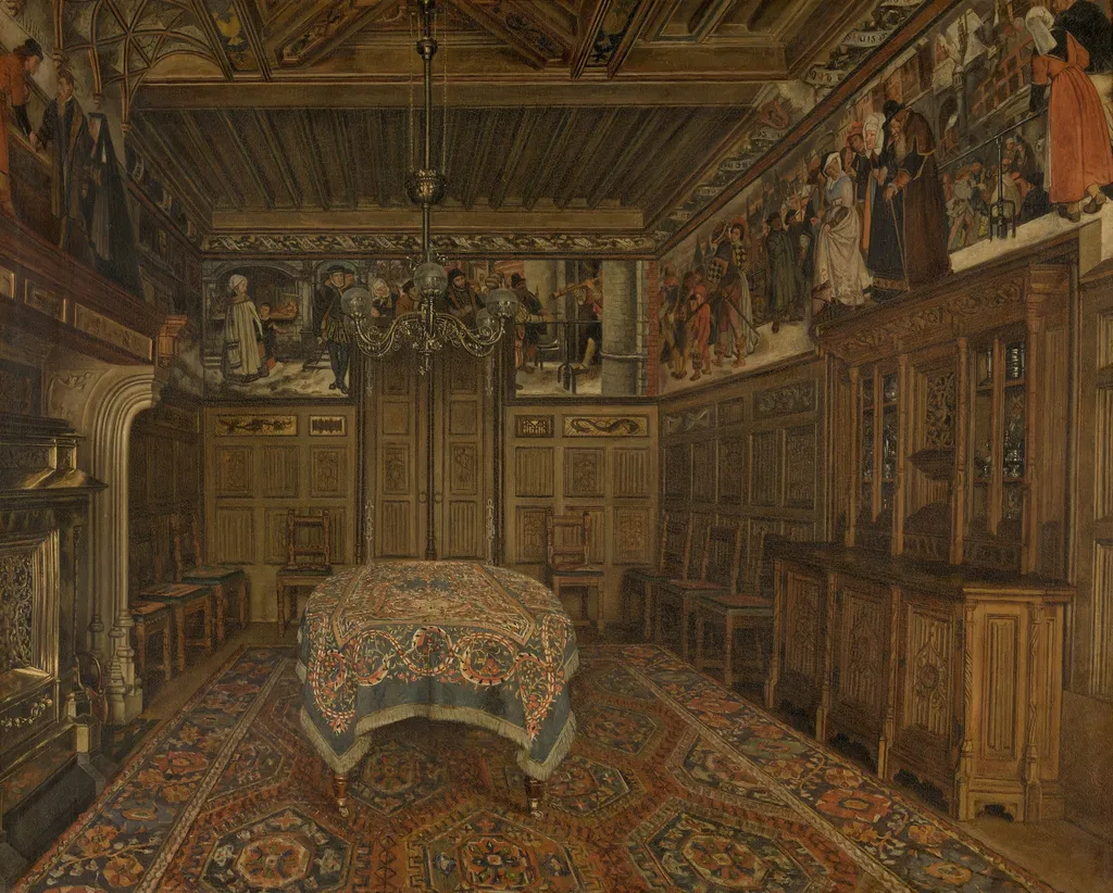 The Dining Room at the Home of the Artist Henri Leys, by Henri de Braekeleer, oil, 1869