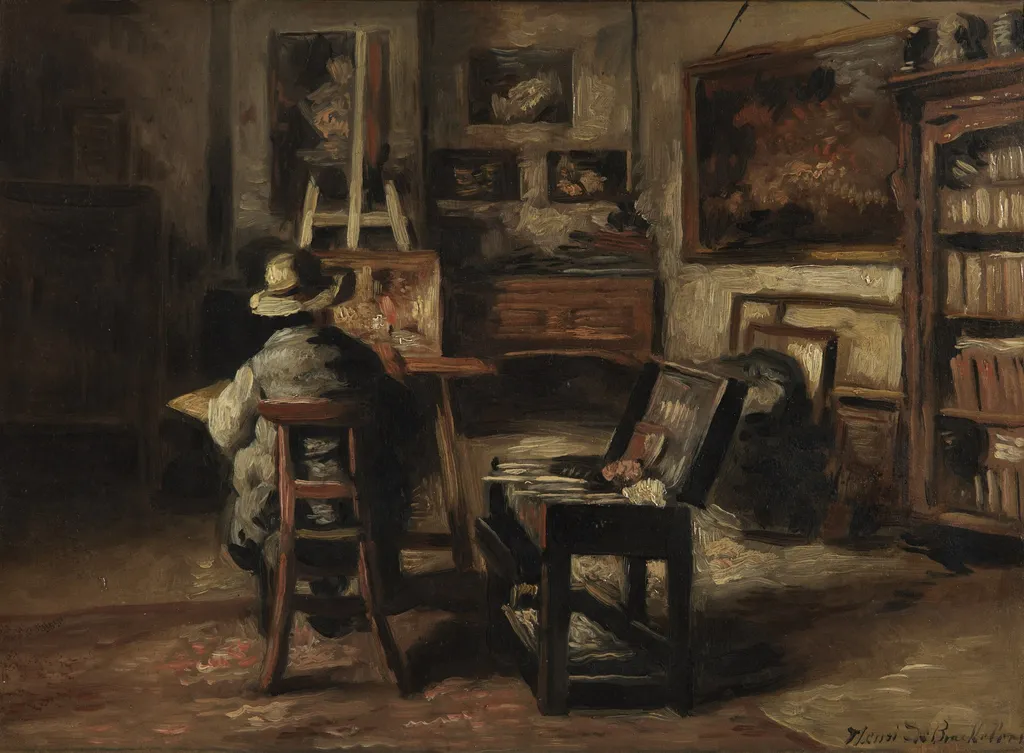 The Studio of Ferdinand De Braekeleer I, Father of the Painter, by Henri de Braekeleer, oil