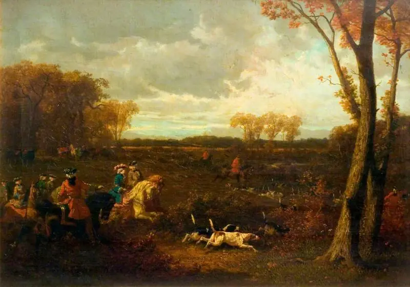 An Eighteenth Century Hunting Scene, by Henri de Montpezat, 1848