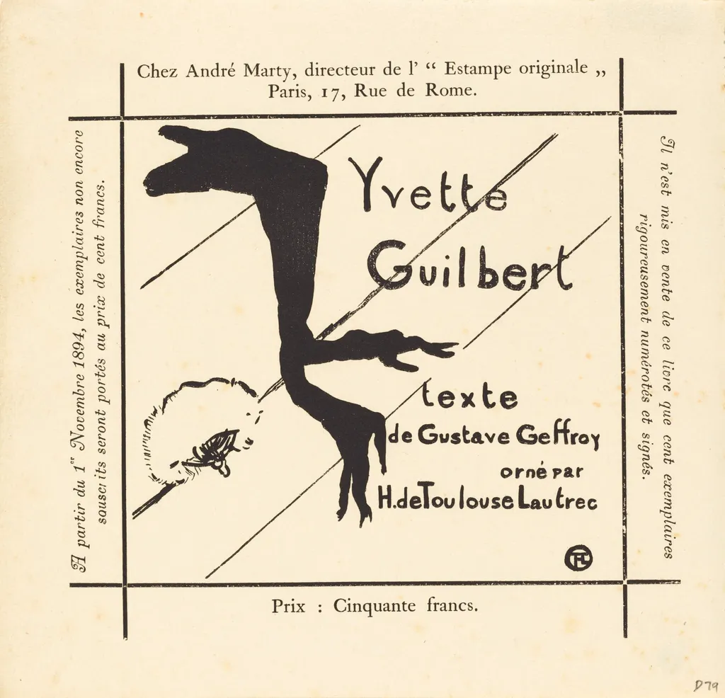Advertisement for the Album "Yvette Guilbert", by Henri de Toulouse-Lautrec, ink, 1894