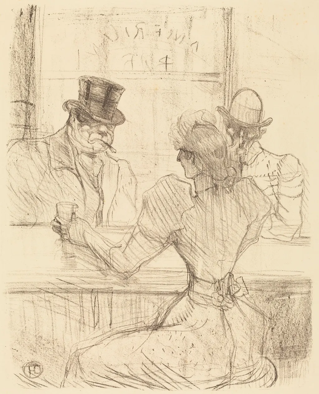 At the Picton Bar, rue Scribe (Au bar Picton, rue Scribe), by Henri de Toulouse-Lautrec, ink, 1896