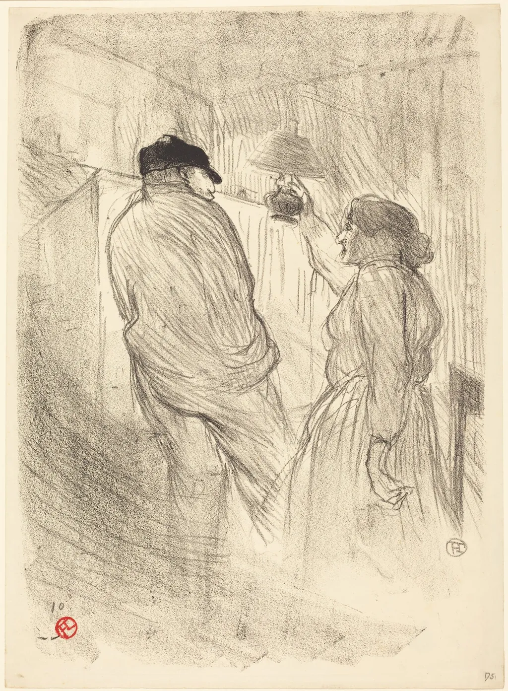 At the Theatre-Libre: Antoine in "L'inquiétude" (Au Théatre-Libre: Antoine dans "L'inquiétude"), by Henri de Toulouse-Lautrec, ink, 1894