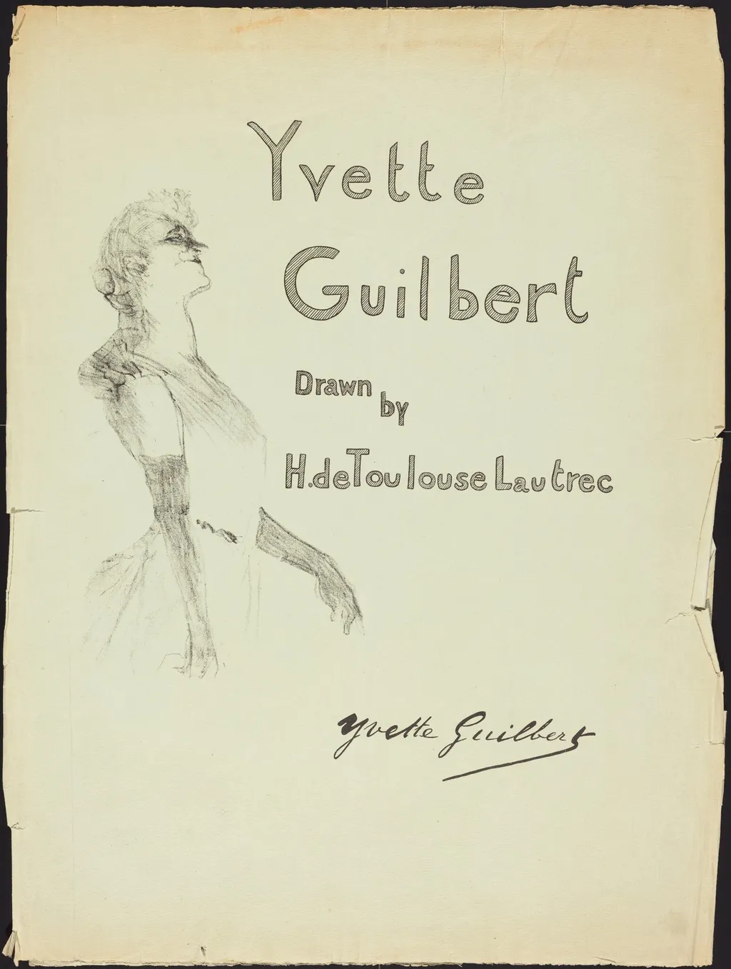 Cover, Yvette Guilbert, by Henri de Toulouse-Lautrec, ink, 1898