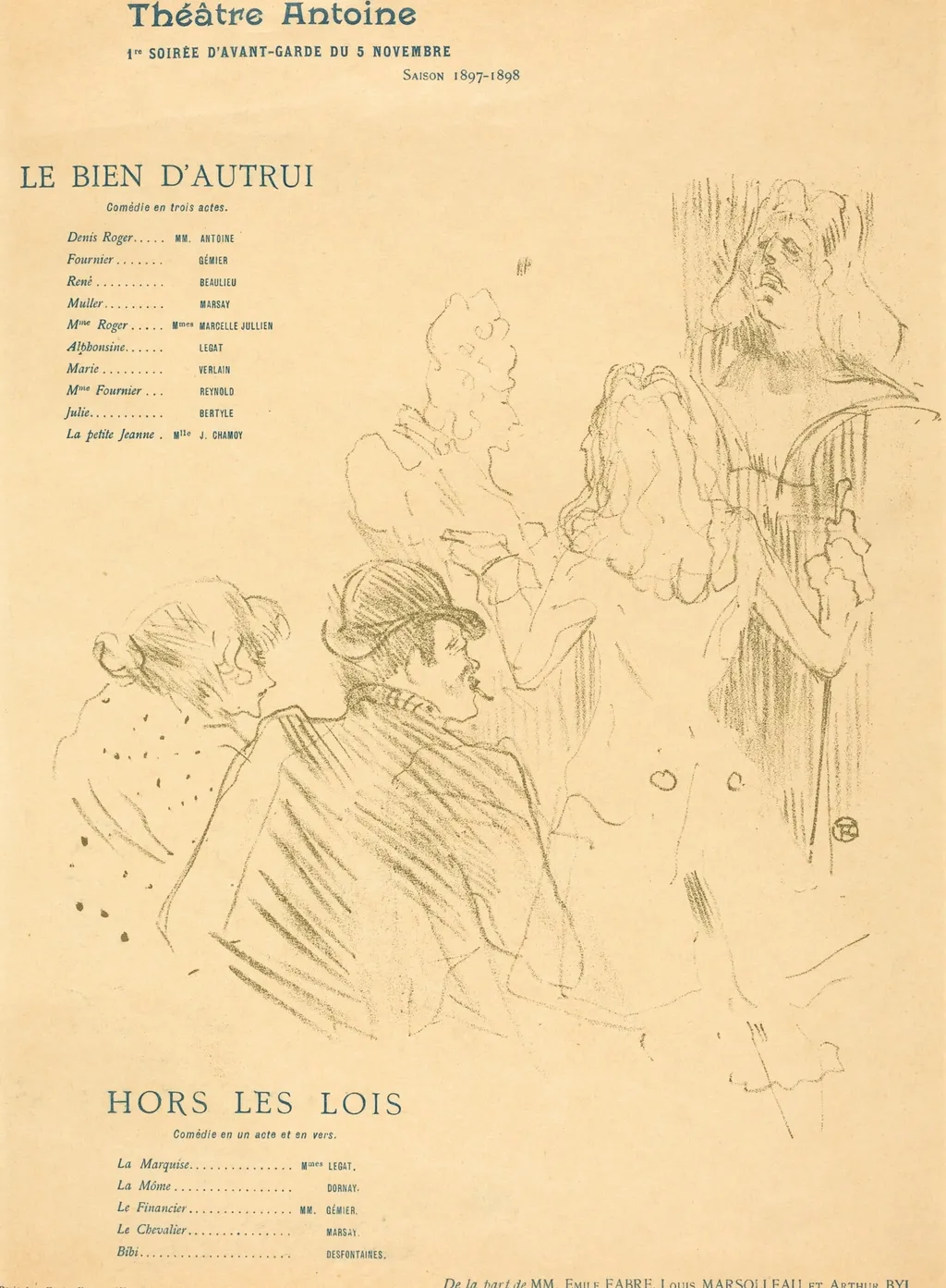 Le Bien d'autrui; Hors Les Lois, by Henri de Toulouse-Lautrec, ink, 1897