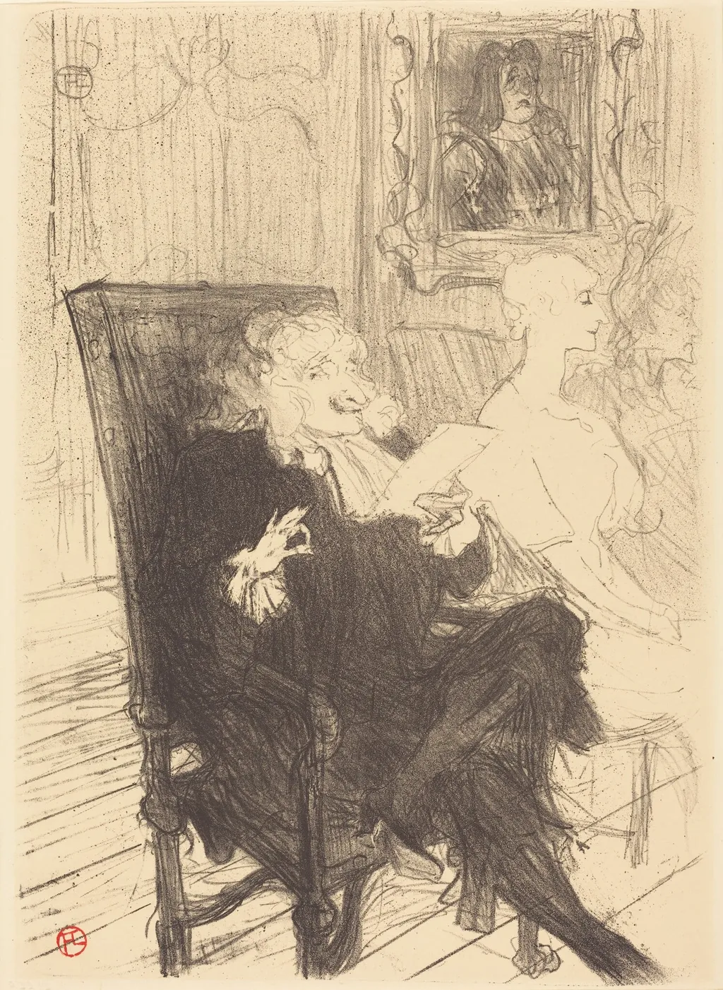 Leloir and Moreno in "Les femmes savantes" (Leloir et Moreno dans "Les femmes savantes"), by Henri de Toulouse-Lautrec, ink, 1894