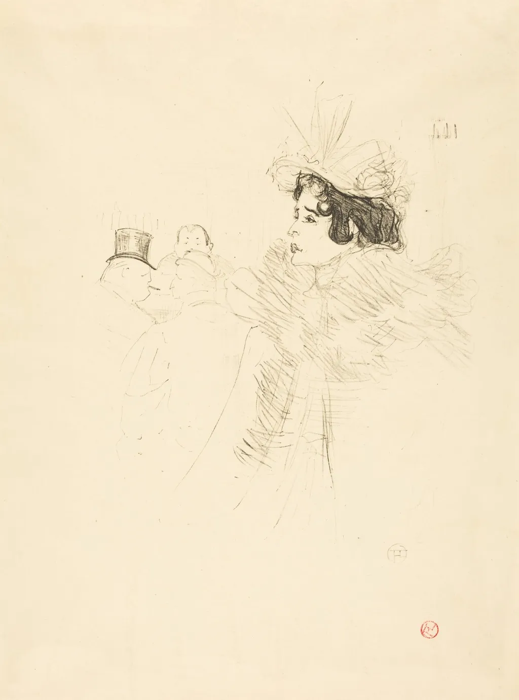 Miss May Belfort in the Irish and American Bar, rue Royale (Miss Belfort Belfort au Irish and American Bar, Rue Royale), by Henri de Toulouse-Lautrec, ink, 1895