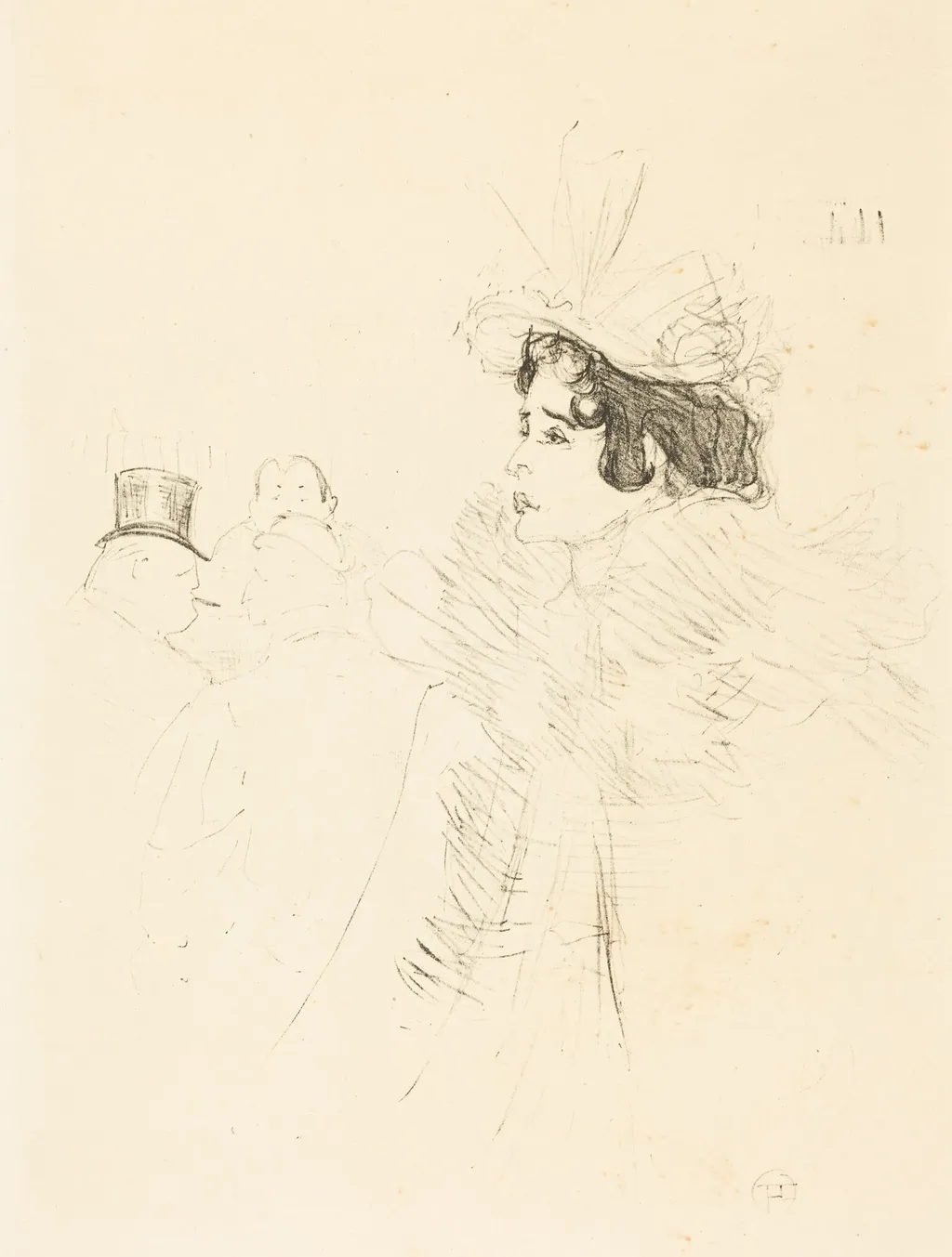 Miss May Belfort in the Irish and American Bar, rue Royale (Miss Belfort Belfort au Irish and American Bar, Rue Royale), by Henri de Toulouse-Lautrec, ink, 1895