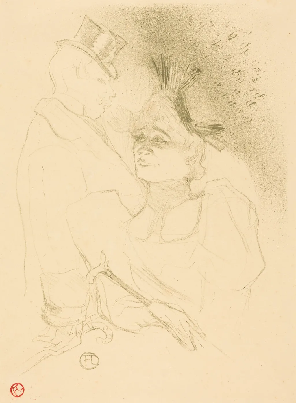 Mlle. Lender and Baron (Mlle. Lender et Baron), by Henri de Toulouse-Lautrec, ink, 1893
