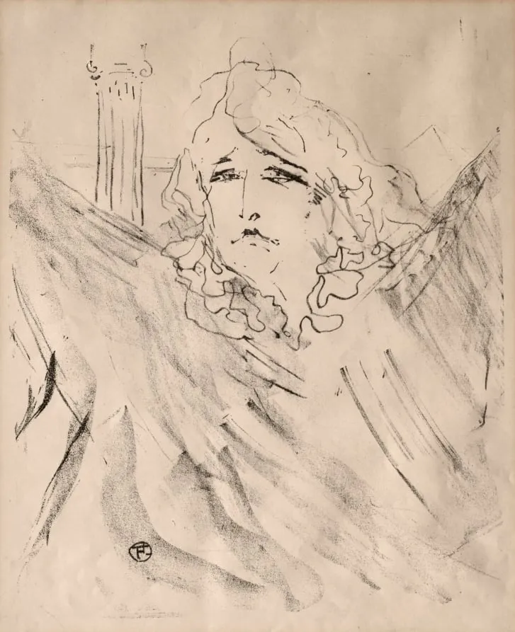 Portraits of Actors and Actresses: Thirteen Lithographs: Sarah Bernhardt, by Henri de Toulouse-Lautrec, 1898