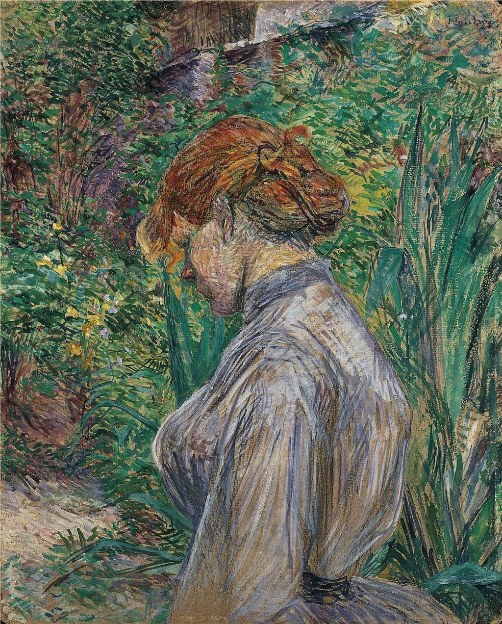 Red-Headed Woman in the Garden of M. Foret, by Henri de Toulouse-Lautrec, oil, 1894