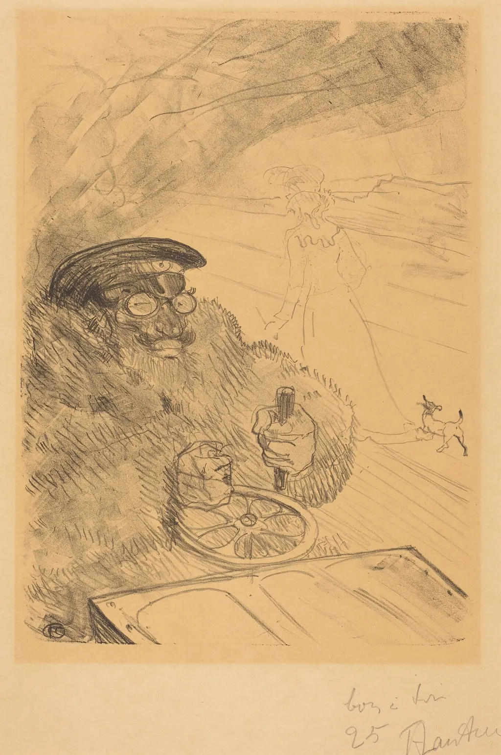 The Motorist (L'automobiliste), by Henri de Toulouse-Lautrec, ink, 1896