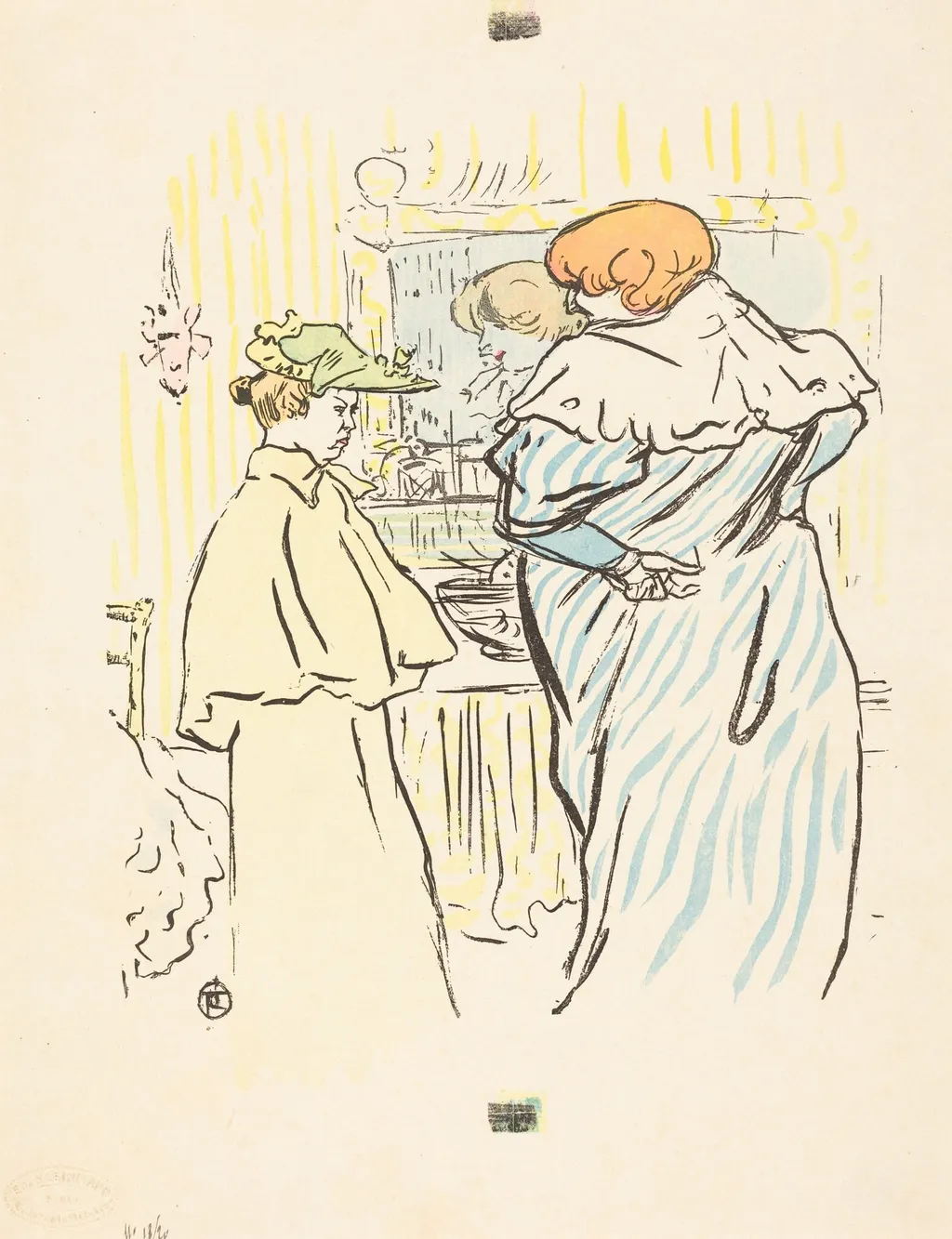 Two Women before a Mirror, by Henri de Toulouse-Lautrec, paint, 1882