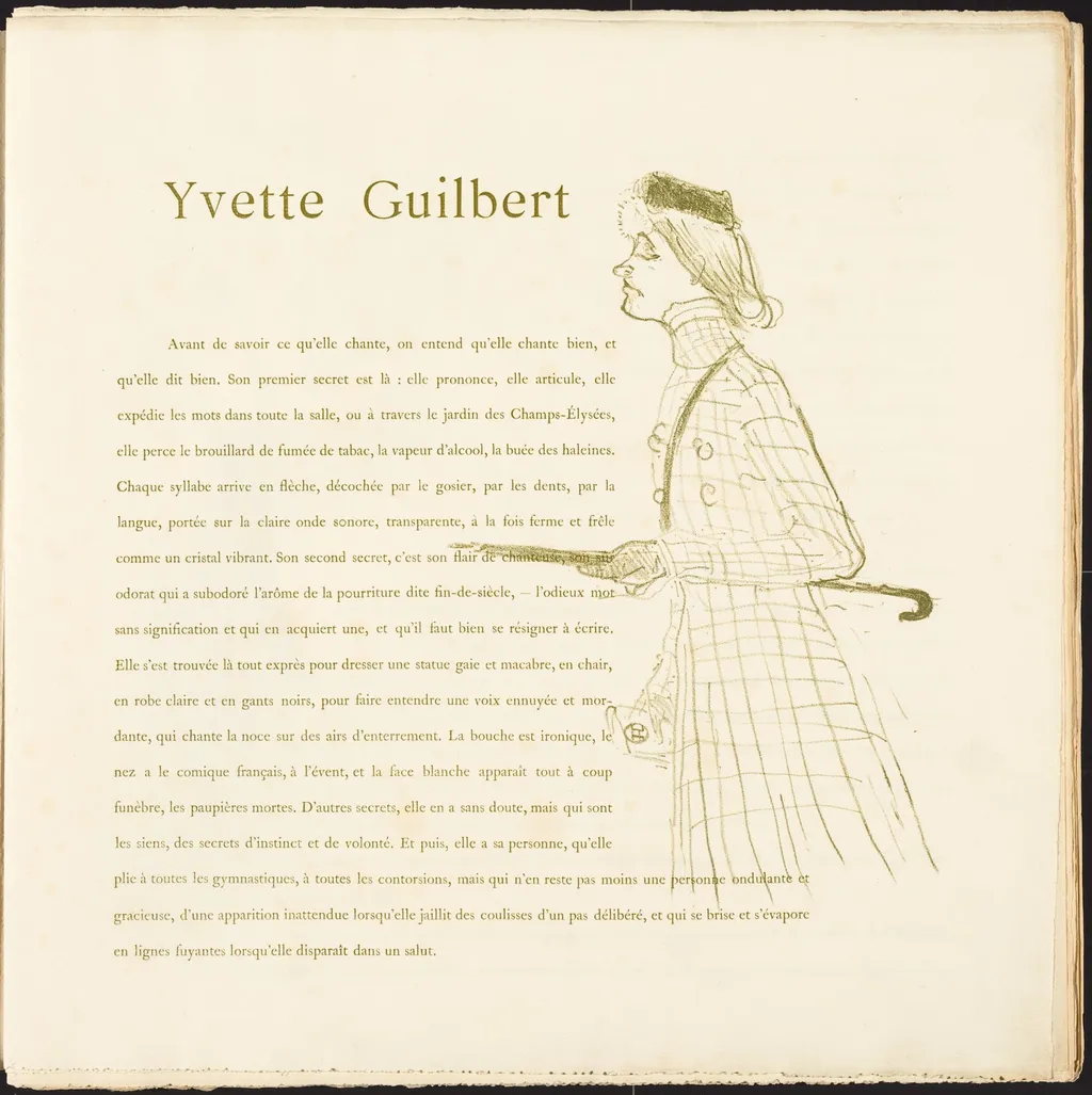 Yvette Guilbert, by Henri de Toulouse-Lautrec, ink, 1894