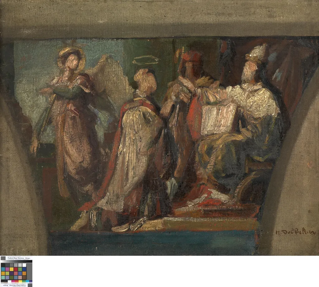 Heilige geknield voor een paus, by Henri Dobbelaere, oil, 1822