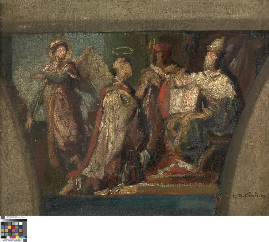 Heilige geknield voor een paus, by Henri Dobbelaere
