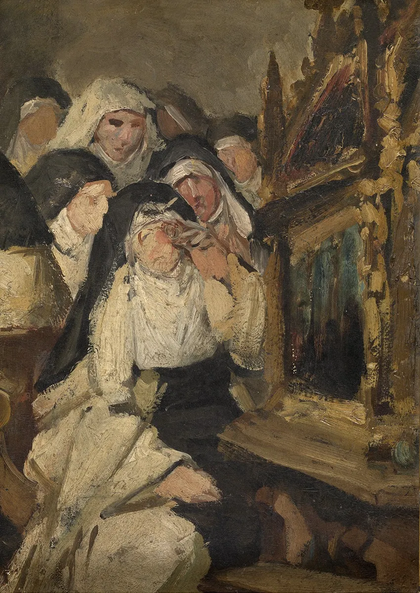 Memling schildert het Ursulaschrijn, by Henri Dobbelaere, oil, 1822