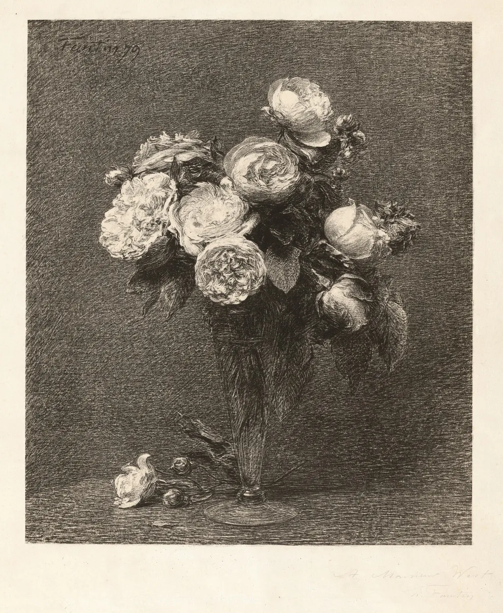 Bouquet of Roses, by Henri Fantin-Latour, ink, 1879