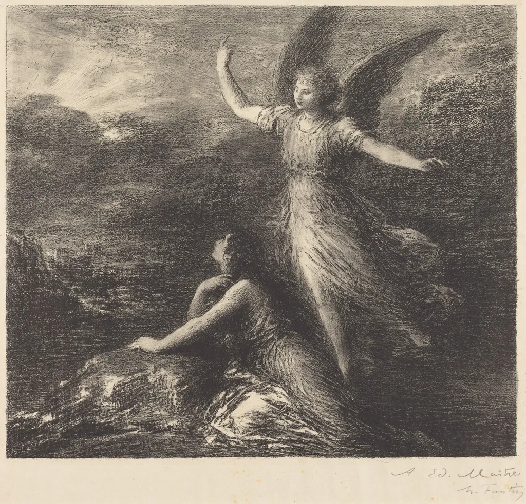 Debut from "Paradise and the Peri" (2nd plate), by Henri Fantin-Latour, ink, 1894