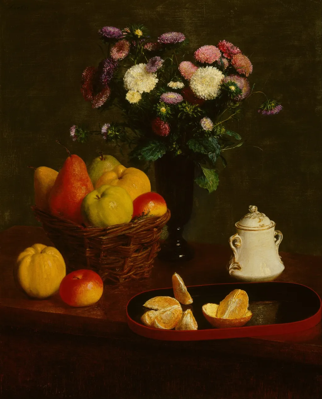 Flowers and fruit, by Henri Fantin-Latour, oil, 1866