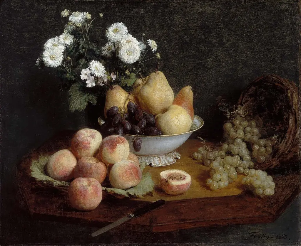 Flowers and Fruit on a Table, by Henri Fantin-Latour