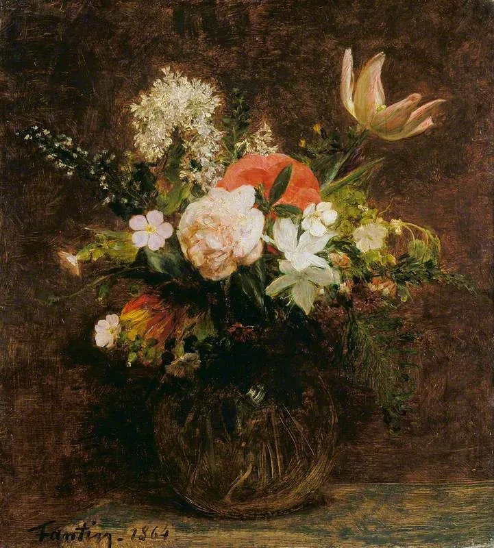Flowers: Tulips, Azaleas and Roses, by Henri Fantin-Latour, oil, 1864