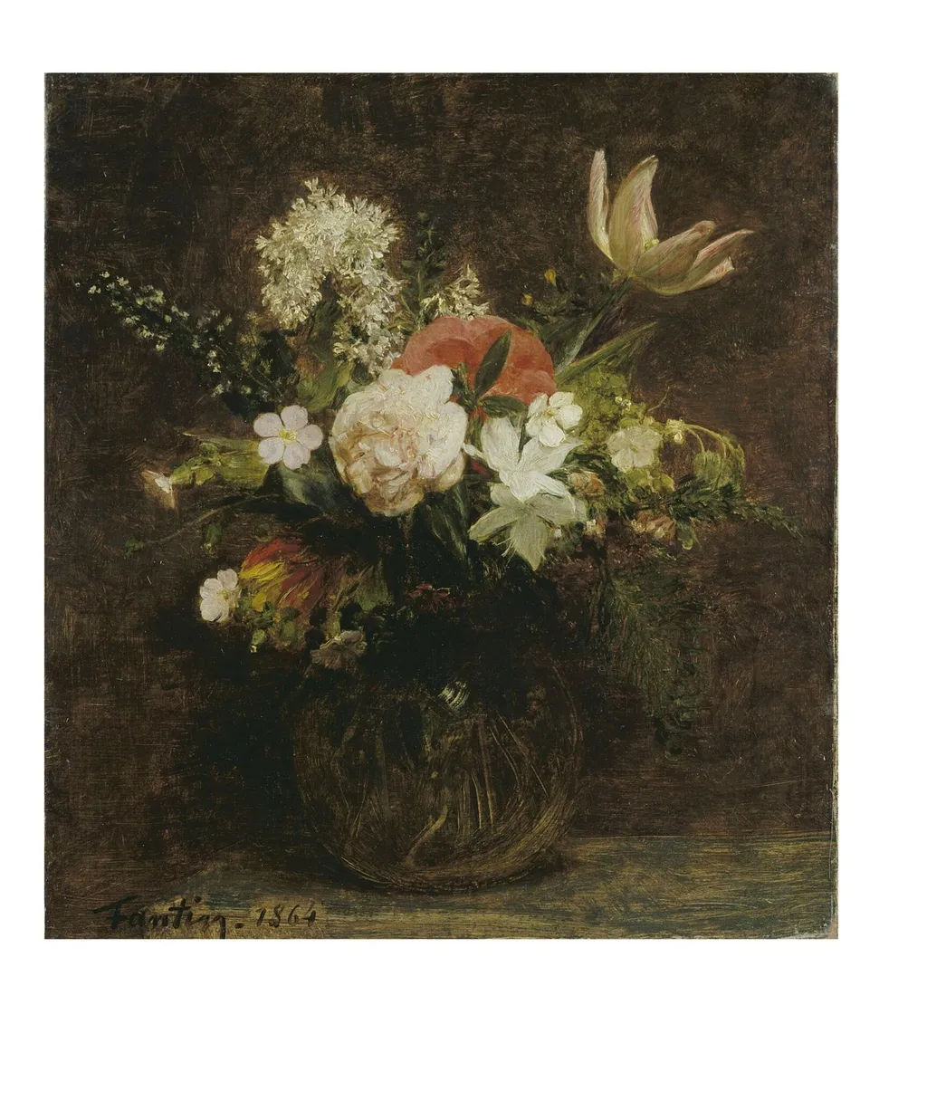 Flowers: Tulips, Azaleas, Roses, by Henri Fantin-Latour, oil, 1864