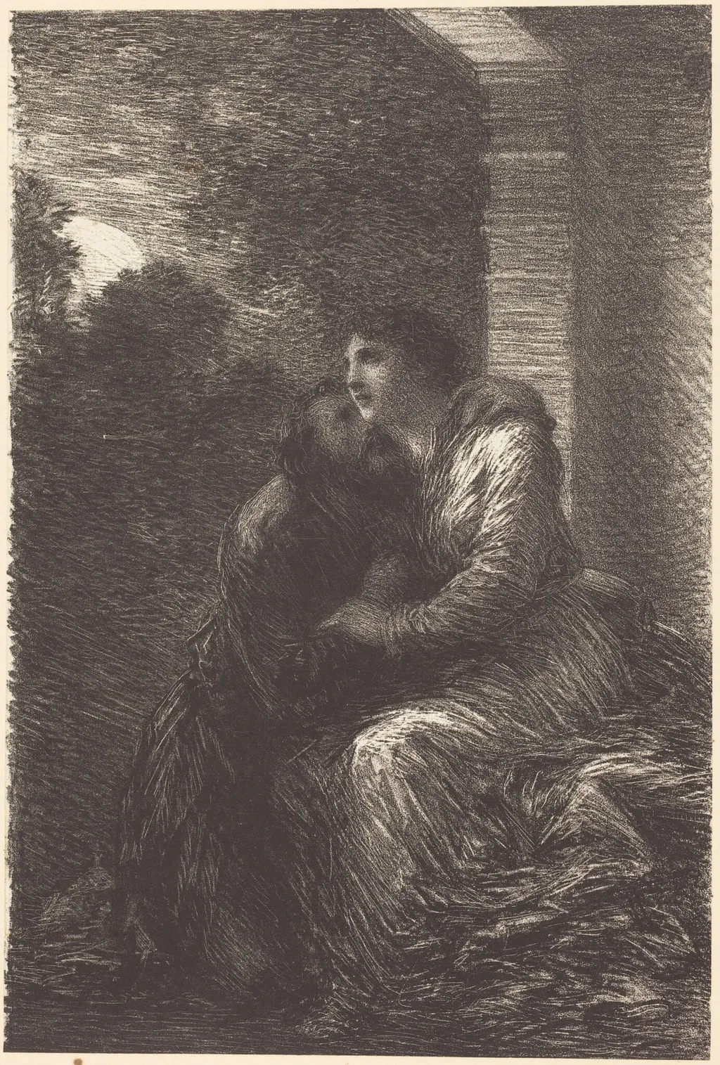 Love Scene from Act III of "Lohengrin", by Henri Fantin-Latour, ink, 1886