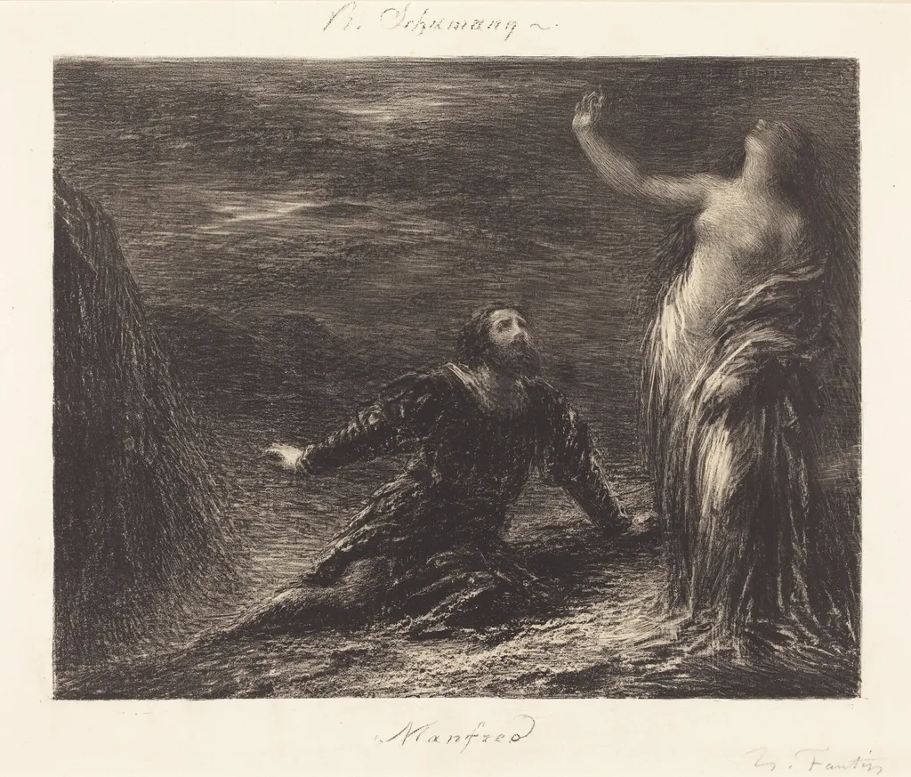 Manfred and Astarte (2nd plate), by Henri Fantin-Latour, ink, 1881