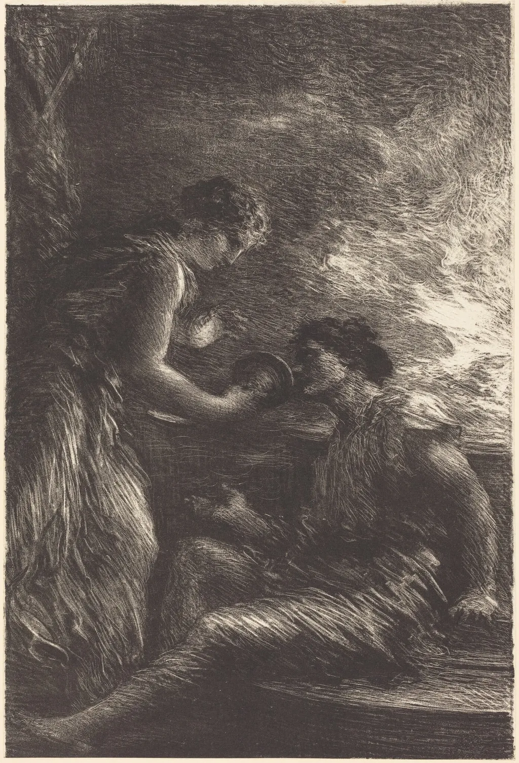 Sieglinde and Siegmund from Act I of "The Valkyrie", by Henri Fantin-Latour, ink, 1870