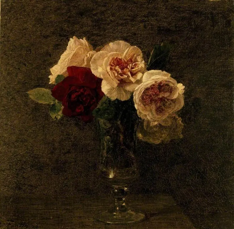 Still Life: Pink and red Roses, by Henri Fantin-Latour