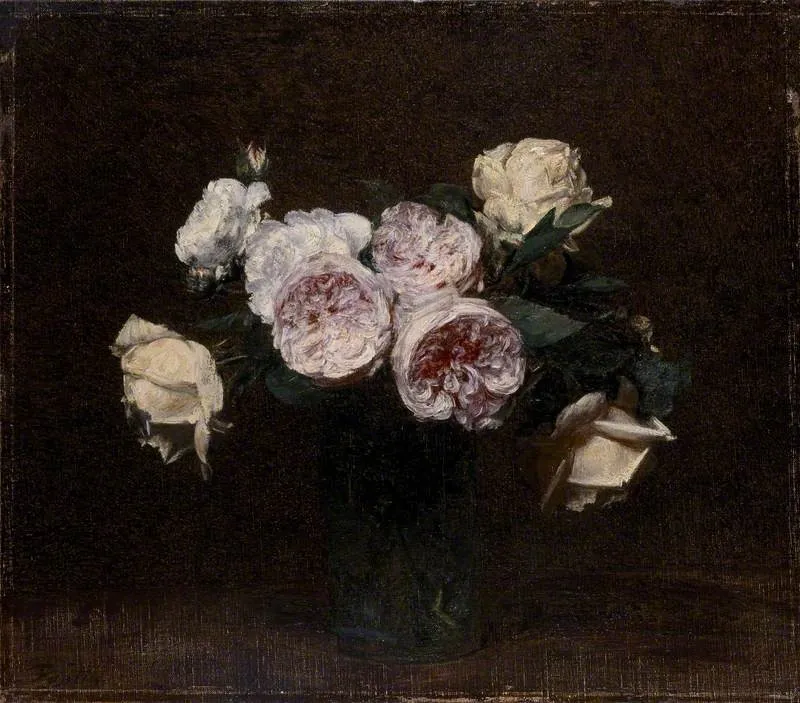 Still Life: Pink, white and yellow Roses, by Henri Fantin-Latour, oil, 1898