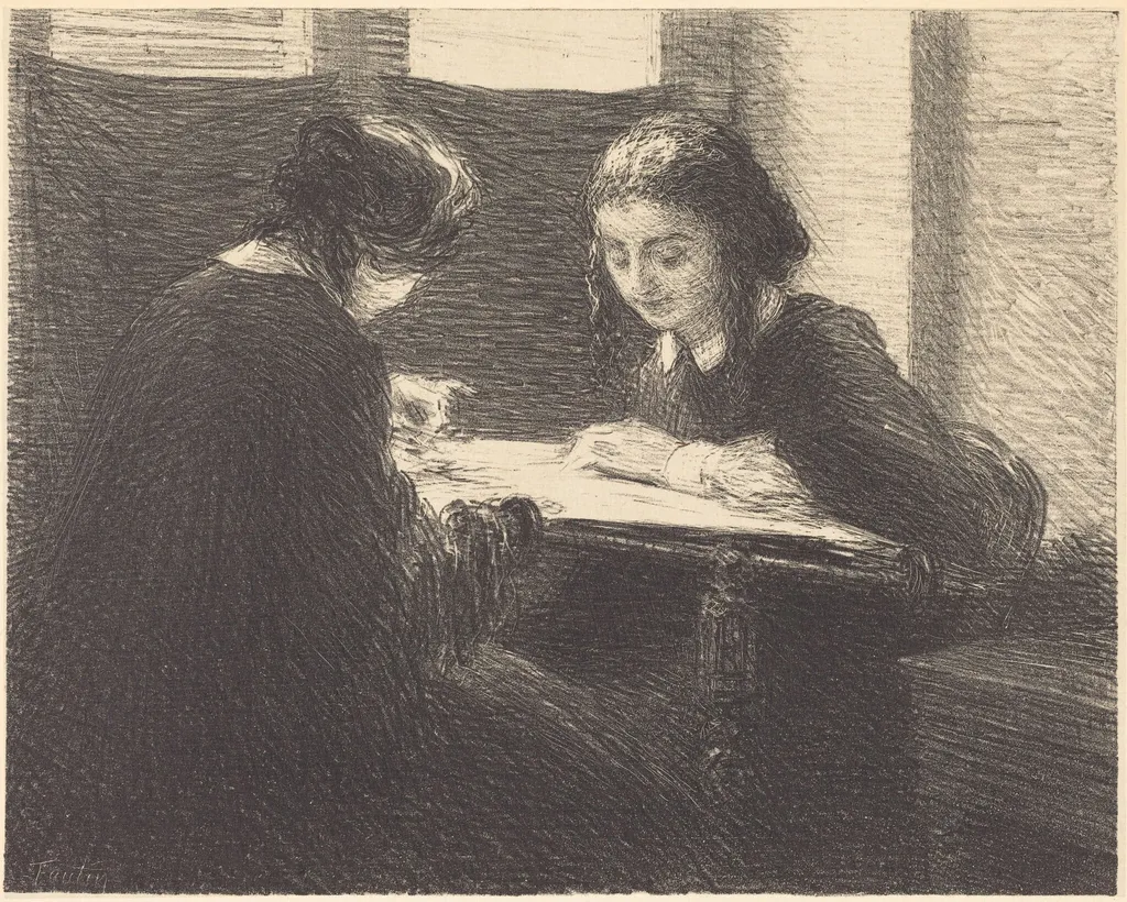 The Embroiderers (Les brodeuses), by Henri Fantin-Latour, ink, 1898