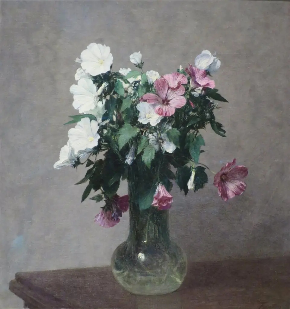 White and Pink Mallows in a Vase, by Henri Fantin-Latour