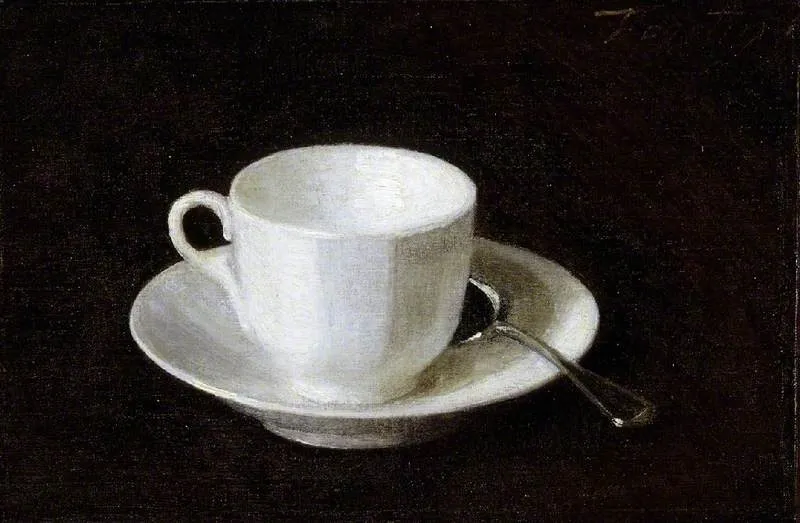 White cup and saucer, by Henri Fantin-Latour, oil, 1864