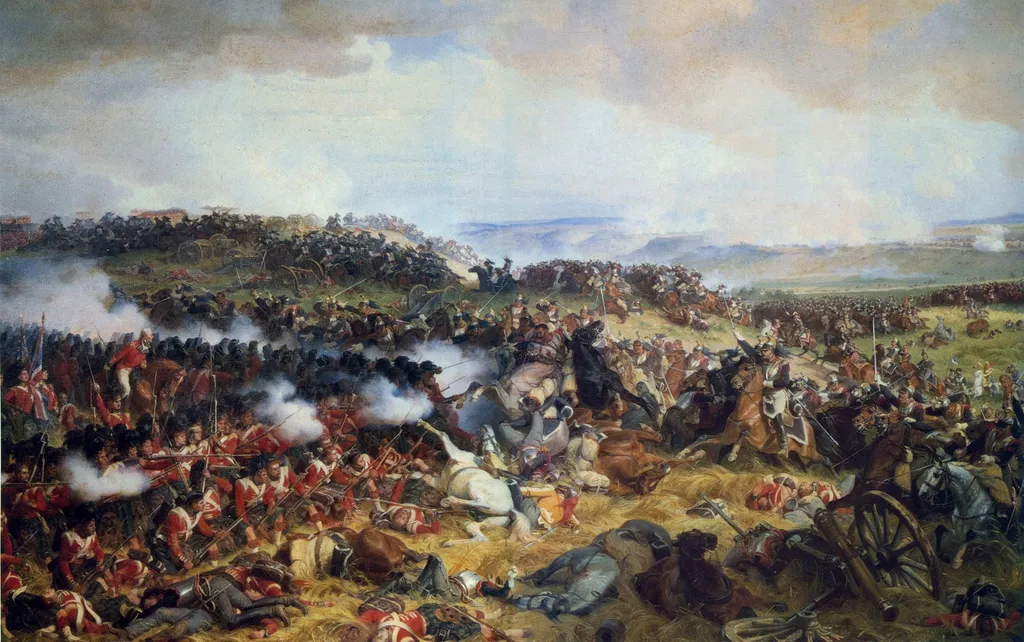 The Battle of Waterloo: The British Squares Receiving the Charge of the French Cuirassiers, by Henri Félix Emmanuel Philippoteaux, oil, 1874
