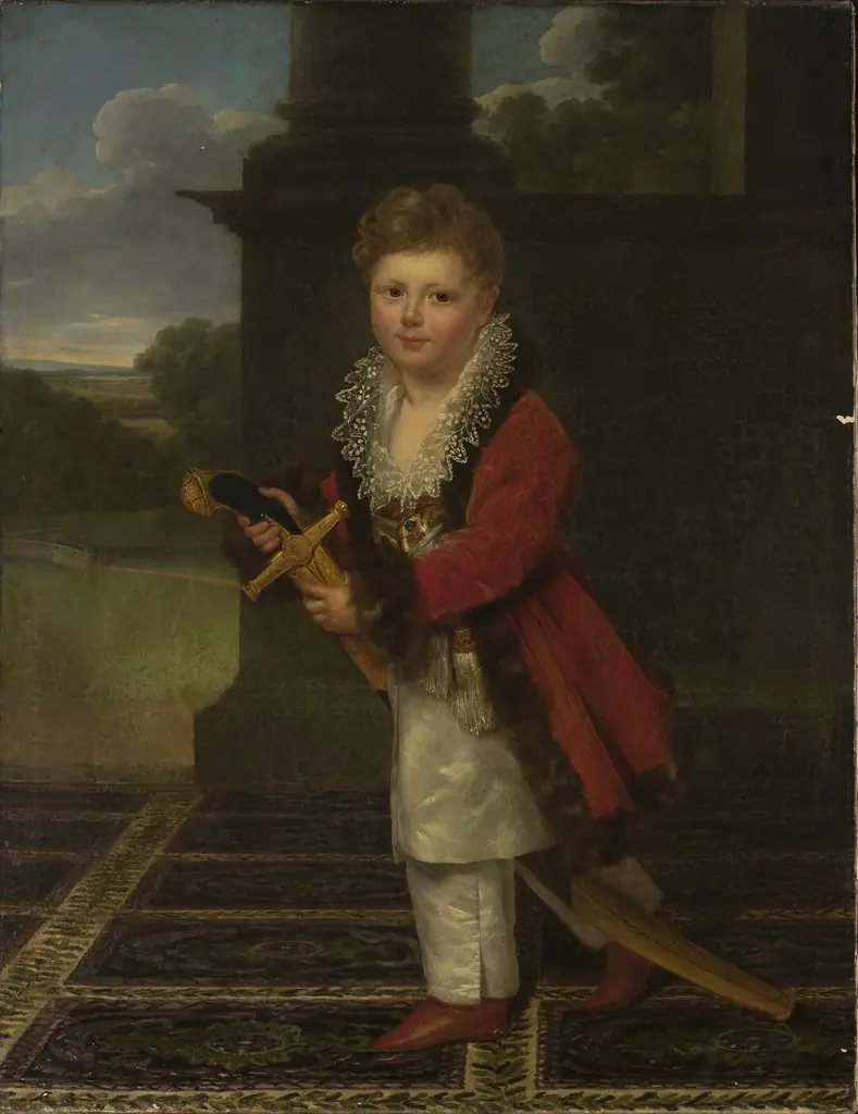 Childhood portrait of Zygmunt Krasiński (1812–1859) in the Polish costume with his father’s sword, by Henri-François Riesener