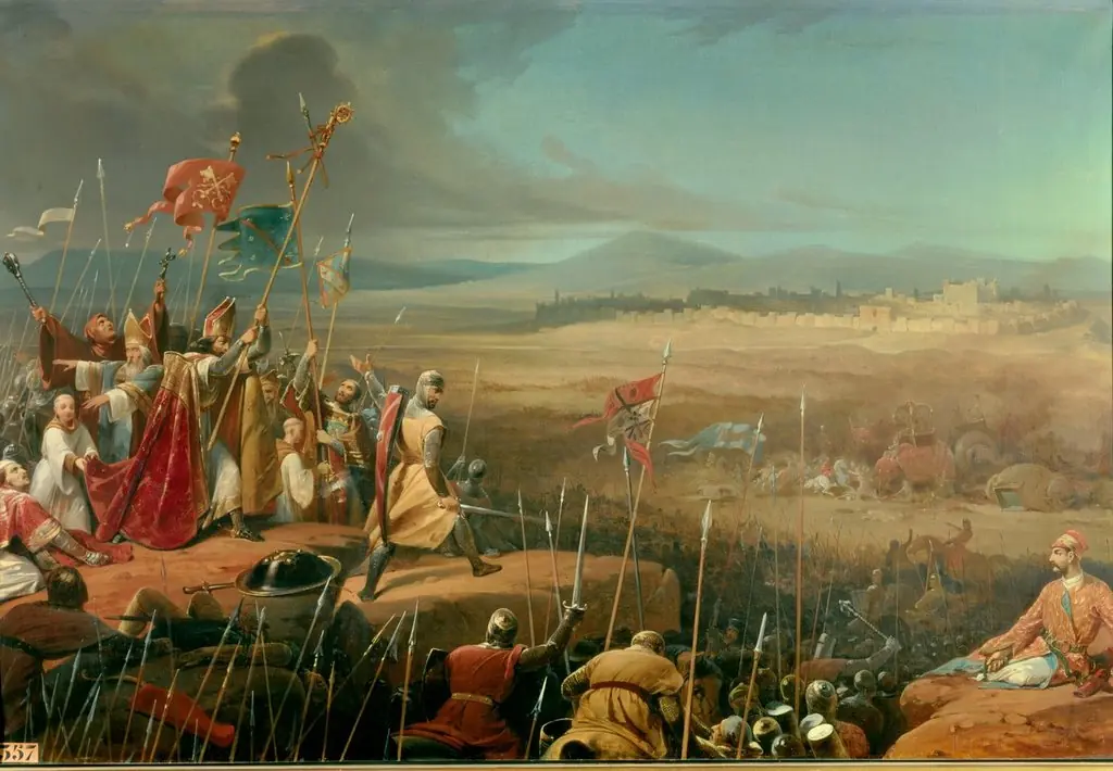 Battle outside the walls of Antioch (23 june 1098) between the crusaders, commanded by Bohemnon, and the army of Kerbogha., by Henri Frédéric Schopin