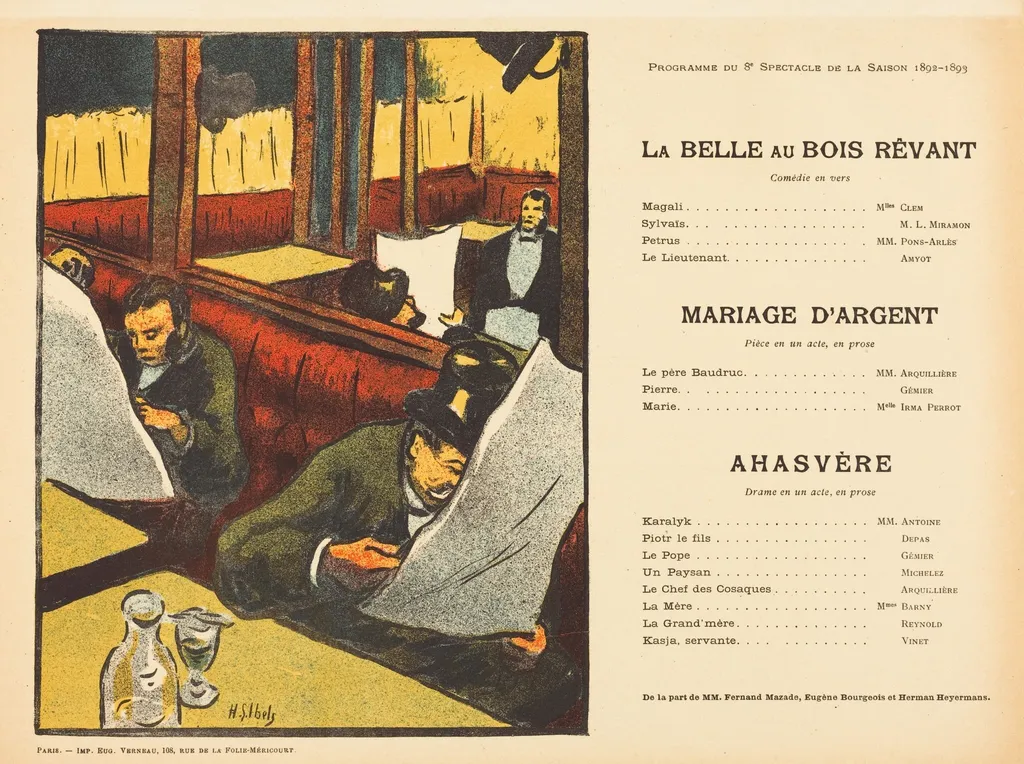 La Belle au bois rêvant; Mariage d'argent; Ahasvère, by Henri-Gabriel Ibels, ink, 1893