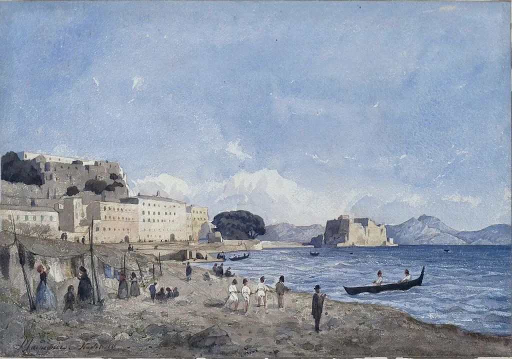 Fishermen along the Neapolitan Coast, by Henri Harpignies, watercolor, 1865