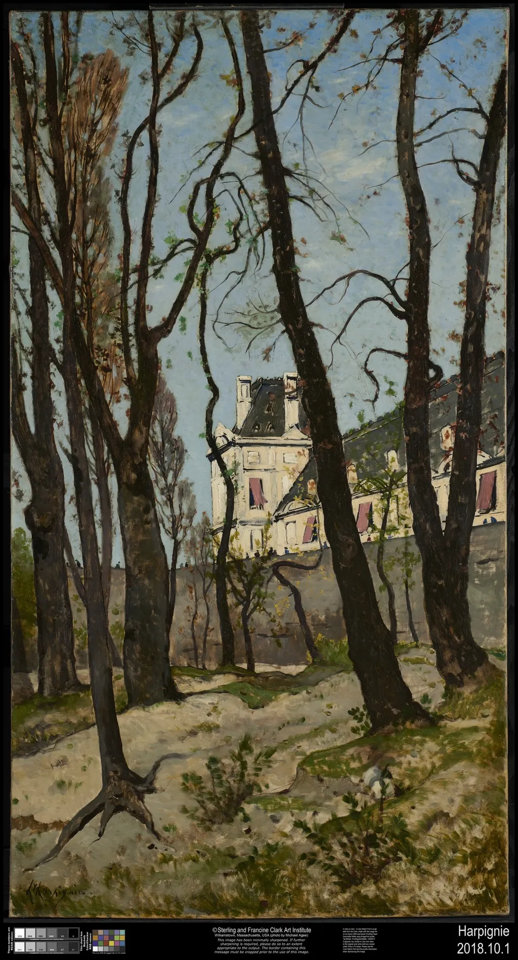 View of the Louvre, with the Grande Galerie and the Pavillon de Flore, by Henri Harpignies, oil, 1870