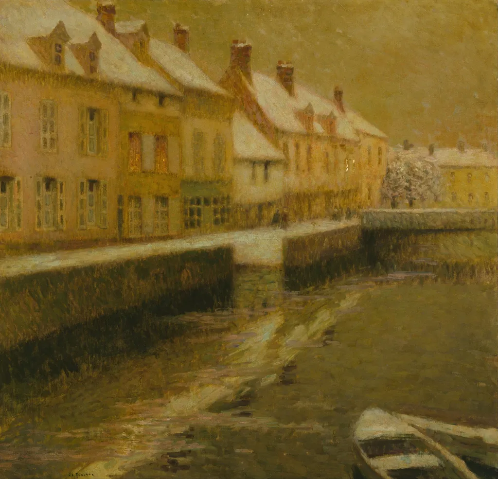 Canal in Bruges, winter, by Henri Le Sidaner, oil, 1910