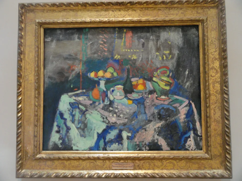 Vase, Bottle and Fruit, by Henri Matisse, oil, 1906