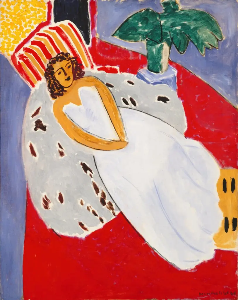 Young Woman in White on a Red Background, by Henri Matisse