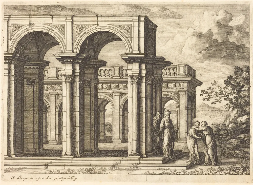 Meeting of Mary and Elizabeth, by Henri Mauperché, ink, 1644