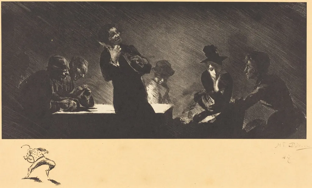 The Mandolin Player (Mandoliniste), by Henri-Patrice Dillon, ink, 1893