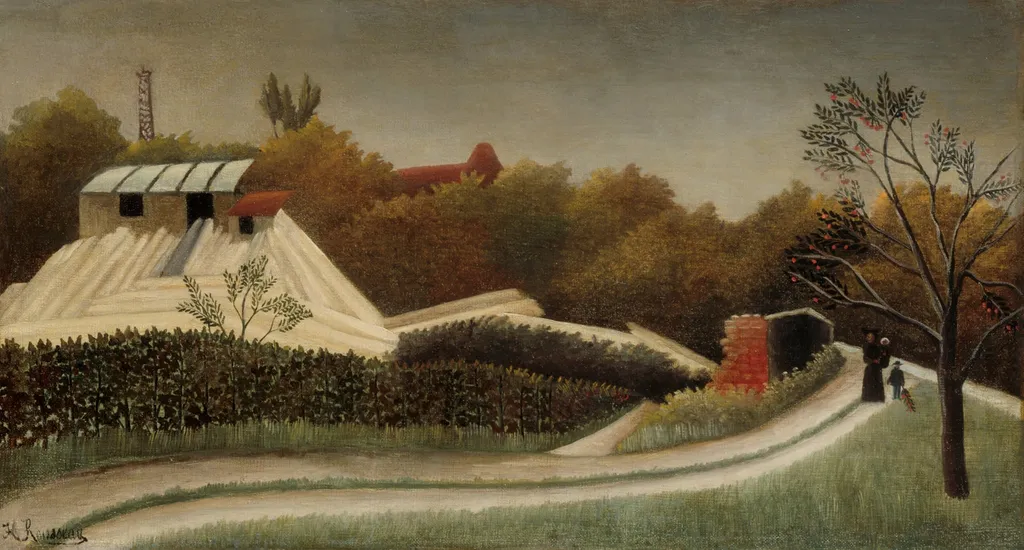 Sawmill, Outskirts of Paris, by Henri Rousseau, oil, 1894