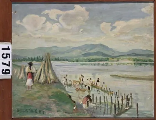 Femei spălând cânepă în Olt (Avrig), by Henriette Bielz