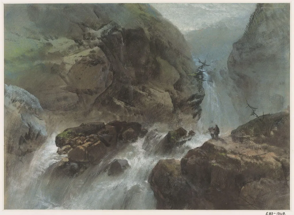 A Scottish waterfall, by Henry Bright, 1855