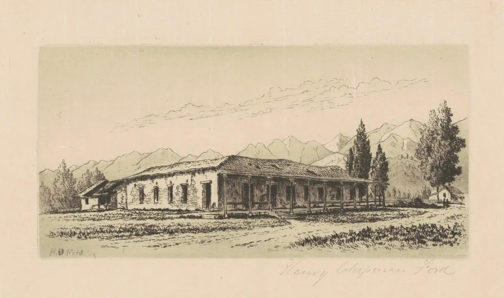Aguirre House (Santa Barbara), by Henry Chapman Ford, ink, 1880